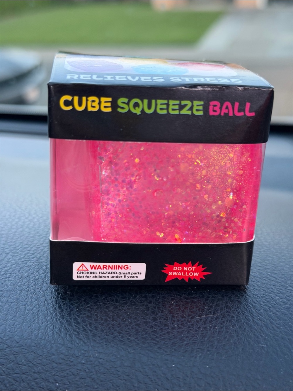 Cube Squeeze Ball - Pink Glitter Stress Toy
